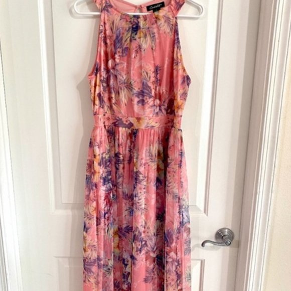 Candalite Dresses Candalite Pink Floral Mesh Overlay Maxi Dress X